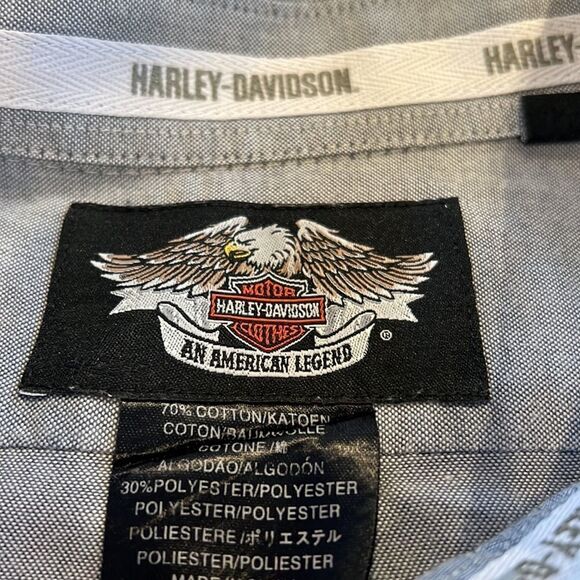 Long Sleeve Button Down Harley-Davidson Shirt Size M in EUC light grey is blue - Picture 3 of 8